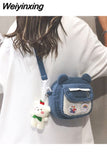 Weiyinxing Cute Bear Shoulder Bag for Women Girl Fluffy Winter Kawaii Small Trend Purse Japan Style Kid Soft Zipper Crossbody Bag