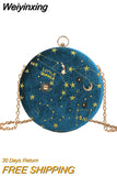 Weiyinxing Round Starry Sky Suede Women Shoulder Bag Designer Chain Female Crossbody Messenger Bags Ladies Small Circle Purses 2023