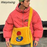 Weiyinxing Winter California Vintage Plush Embroidery Lamb Fleece Cotton Inner Core Backpack Crossbody Bag Tote Bag Shoulder Bags
