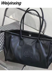 Weiyinxing Black Tote Bags for Women Vintage Luxury Designer String Shoulder Bag Large Capacity Shopper All-match Fashion New Handbag