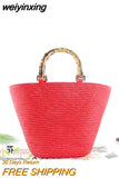 weiyinxing bamboo handle women handbags casual striped bucket bag large capacity rattan straw bags wicker summer beach travel purse