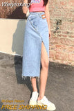 Weiyinxing A-Line Bag Hip Denim Skirt Women's 2023 Summer New Women's High-Waisted Slim Retro Irregular Split Denim Skirt