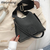 Weiyinxing Scrub Leather Bucket Bags for Women 2023 Trending Designer Crossbody Shoulder Handbags Women's Wide Shoulder Belt Bag 4.