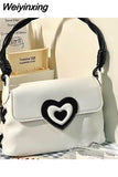 Weiyinxing Heart Suqare Shoulder Bag for Women White High Quality Pu Leather Retro Casual Small Purse Female Designer Underarm Bag