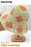 weiyinxing paisley Crochet hat for women bohemian Knitted bucket hats national Straw sun hat for girls summer beach bali hats 2023