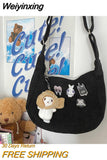 Weiyinxing Japanese Harajuku Ancient Girl Crossbody Bag Korean Retro Style Literature Dumpling Bag Corduroy Shoulder Bag