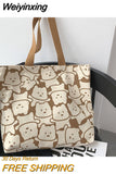 Weiyinxing Tote Bags for Women 2023 Casual Shopper Cute Cats with Zipper Designer Handbag Japanese Style Cartoon Small Shoulder Bags