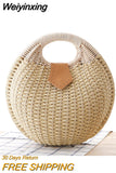 Weiyinxing Shell Round Wicker Woven Women Handbags Designer Rattan Lady Shoulder Crossbody Bags Casual Summer Beach Straw Bag Purse