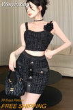 Weiyinxing Street Small Fragrance Tweed Two Piece Set For Women Vest Tops + Bodycon Skirt Suits Summer HotSweet Sexy 2 Piece Outfits