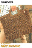 Weiyinxing Straw Bag Rattan Woven Round Tassel Handbag For Women Large Capacity Shoulder Tote Purse Ladies Holiday Wood Handle Bag