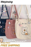 Weiyinxing Cute Bear One Shoulder Canvas Bag Korean Female Student Versatile Corduroy Handbag