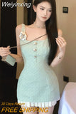 Weiyinxing Sweet Small Fragrance Tweed Dresses For Women 2023 French Fashion 3D Flower Summer Dress Hotsweet Sexy Tank Party Dress