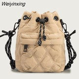 Weiyinxing Nylon Padded Women Shoulder Bags Quilted Drawsting Crossbody Bag Vintage Bucket Bag Small Tote Female Purses 2023 Winter