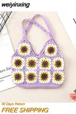 weiyinxing Sunflower Crochet Tote Bags Bohemian Granny Square Knitted Women Shoulder Bag Handmade Woven Summer Beach Handbags Small