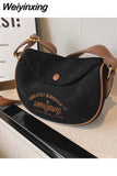 Weiyinxing 2023 Luxury Designer Vintage Women Shoulder Bag Corduroy Winter Letters High Quality Female Purse Retro Crossbody Bag