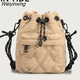 Weiyinxing Nylon Padded Women Shoulder Bags Quilted Drawsting Crossbody Bag Vintage Bucket Bag Small Tote Female Purses 2023 Winter