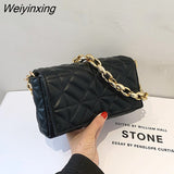 Weiyinxing Branded Solid Color Thick Chain Quilted Shoulder Bags for Women 2023 Summer New Fashion Purses and Handbag Clutch Flap