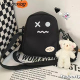 Weiyinxing White Funny Cute Ghost Kawaii Women Canvas Bag Cartoon Harajuku Chic Ins Shopper Bag Women Shoulder Bags Large Capacity