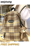 weiyinxing Plaid Woollen Cloth Women's Backpack Student Book Backpacks for Teenage Girls School Bags Large CapacityTravel Rucksack