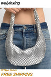 weiyinxing Metal Mesh Women Shoulder Bags Designer Silver Lady Handbags Luxury Shinny Hobos Party Purses Small Underarm Tote Bag