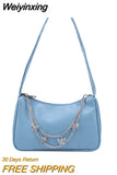Weiyinxing Women PU Leather Small Shoulder Underarm Bag Ladies Vintage Butterfly Chain Pure Color Zipper Mini Purse Handbag