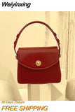 Weiyinxing Burgundy Women Shoulder Bags Pu Leather Ladies Square Crossbody Bag Luxury Female Flap Buckle Design Tote Purse Handbags