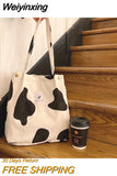 Weiyinxing Corduroy Women's Shoulder Bag Large Capacity Student Girls Casual Tote Book Handbags Flower Leopard Female Shopping Bags