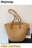 Weiyinxing Summer Handwoven Straw Beach Tote Bags for Women Vintage Female Handbag Large Capacity Basket Rattan Shoulder Bag Purse