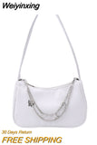 Weiyinxing Women PU Leather Small Shoulder Underarm Bag Ladies Vintage Butterfly Chain Pure Color Zipper Mini Purse Handbag