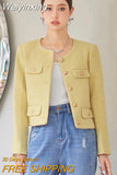 Weiyinxing Winter Small Fragrant Tweed Jacket Coat Women Vintage Woolen Short Coats Streetwear Elegant Casual Slim Outwear Crop Top