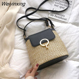 Weiyinxing YIDE Small Straw Bucket Bags For Women 2023 Summer Crossbody Bags Lady Travel Purses And Handbags Female Shoulder Simple Bag