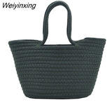 Weiyinxing 2023 Casual Solid Color Woven Bag Women Small Tote Straw Bag Beach Vacation Travel Shopping Shopper Handbag Female Open Bag