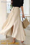 Weiyinxing Cotton Line Long Skirts Women High Waist Big Swing Split Summer Skirt Vintage Harajuku Buttons Irregular Midi Skirt Z017