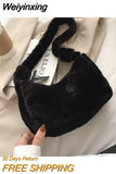 Weiyinxing Design Women Soft Plush Hobos Shoulder Bags Winter Furry Ladies Clutch Purse Handbag Fashion Female Underarm Bag