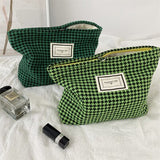 Weiyinxing Women Lattice Cosmetic Bag Houndstooth Large Solid Black Makeup Bag Travel Beauty Case Storage Organizer Clutch Toiletry Kit