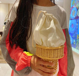 weiyinxing Ice Cream Shape Rattan Bag Designer Hollow Wicker Women Shoulder Bags Handmade Woven Summer Crossbody Bag Chic Small Purse