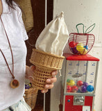 weiyinxing Ice Cream Shape Rattan Bag Designer Hollow Wicker Women Shoulder Bags Handmade Woven Summer Crossbody Bag Chic Small Purse