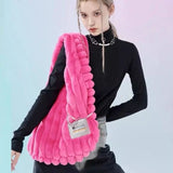 Weiyinxing Plush Women Messenger Bag Vintage Ladies Shoulder Crossbody Bags Large Capacity Students Girls Furry Tote Purse Handbags