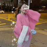 Weiyinxing Cashmere Autumn Sweater Women O-Neck Casual Pullovers Sweet Long Sleeve Hairy Jumpers Outwear Lantern Sleeve M502