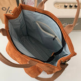 Weiyinxing Corduroy Shoulder Bag Women Vintage Shopping Bags Zipper Girls Student Bookbag Handbags Casual Tote With Outside Pocket