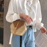 weiyinxing rattan women shoulder bags chic hexagon wicker woven crossbody bag lady summer beach straw bags handmade small purses