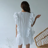 Weiyinxing Straight Dress Women Cotton Vintage Summer Party Dress Loose O-Neck Butterfly Sleeve Elegant Dress Cocktail Sexy Club