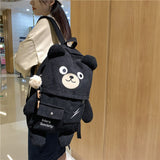 weiyinxing New Corduroy Cute Bear Women Backpack Female Embroidery Big Winter Schoolbag Multi-pocket Travel Bag for Teenage Girls