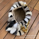 Weiyinxing Winter Real Rabbit Fur Mink fur Bag Women's Handbag Luxury Chain Messenger Shoulder Female Tote Bag Evening Party Clutch