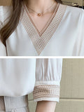 Weiyinxing Women Shirts Blouses Femme White Blouse Tops Women Blusas Mujer De Moda 2023 Verano V-Neck Chiffon Blouse Shirt Tops Blusas E608