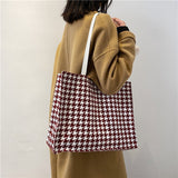 Weiyinxing Totes Bag for Women 2023 Girls Designer Handbag Shopper Casual Vintage Houndstooth Large Capacity Reusable Shoulder Bag