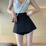 Weiyinxing Black Summer Mini Skirts Shorts Ruffles High Waist Streetwear Short Shorts A-Line Pleated Bud Clubwear Sexy Loose Z348