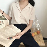 Weiyinxing Women Notched Short Sleeve Summer Shirts Loose Tops and Blouses OL Vintage Boho Clothes White Chiffon Blouse Beach V770