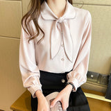 Weiyinxing Sleeve Women Shirt Bow Collar Chiffon Blouse Shirt Women Tops Blouse Women Blusas Mujer De Moda 2023 Women Clothing E576