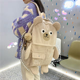 weiyinxing New Corduroy Cute Bear Women Backpack Female Embroidery Big Winter Schoolbag Multi-pocket Travel Bag for Teenage Girls